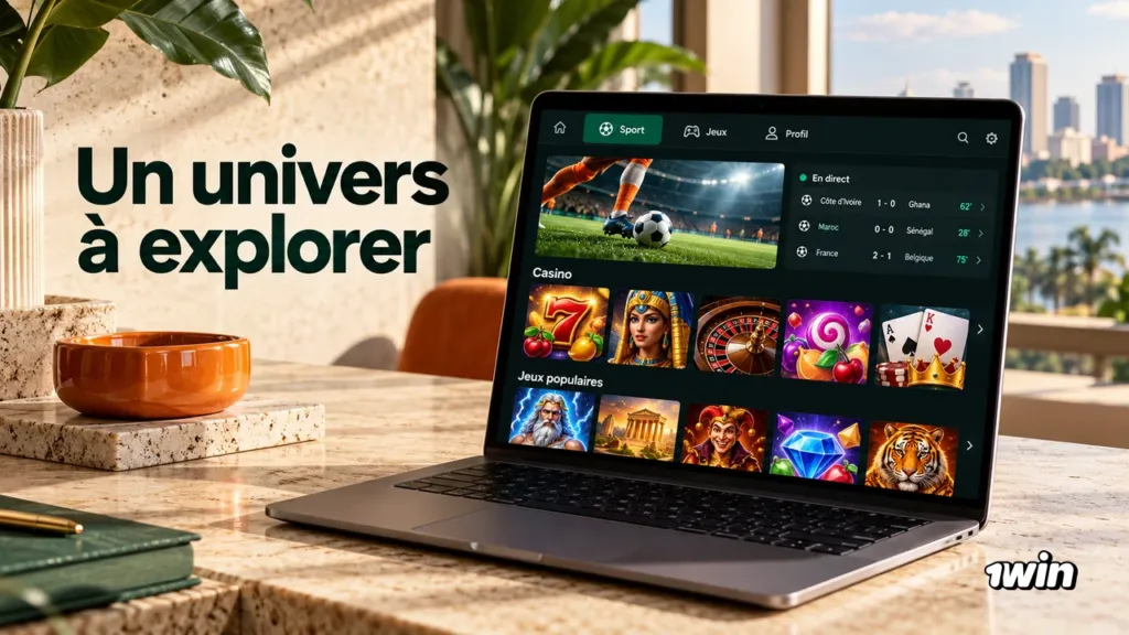 Ordinateur présentant des rubriques illustratives de sport et de casino.