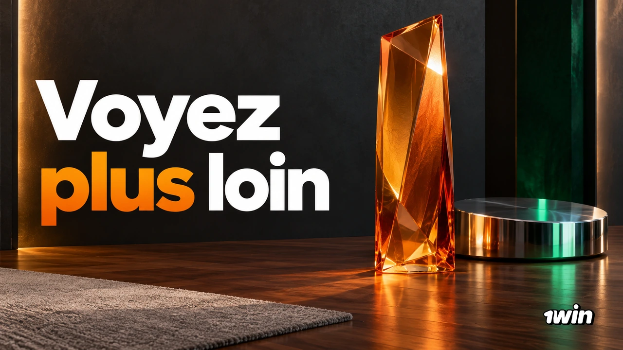 Prisme orange lumineux dans une pièce sombre avec le logo 1win