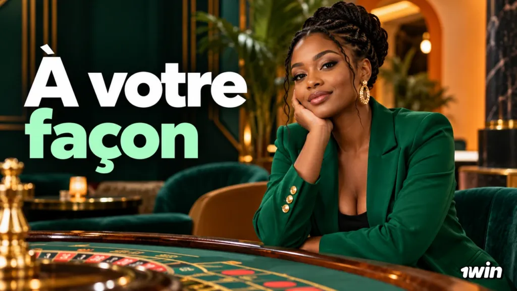Femme adulte en veste verte installée près d’une table de roulette