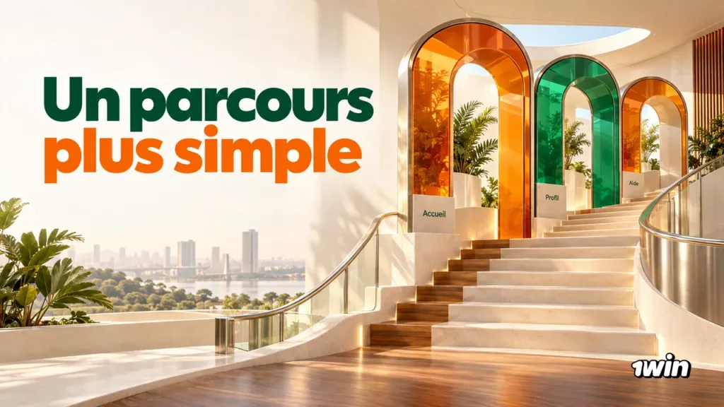 Escalier et arches orange et vertes avec le message Un parcours plus simple.
