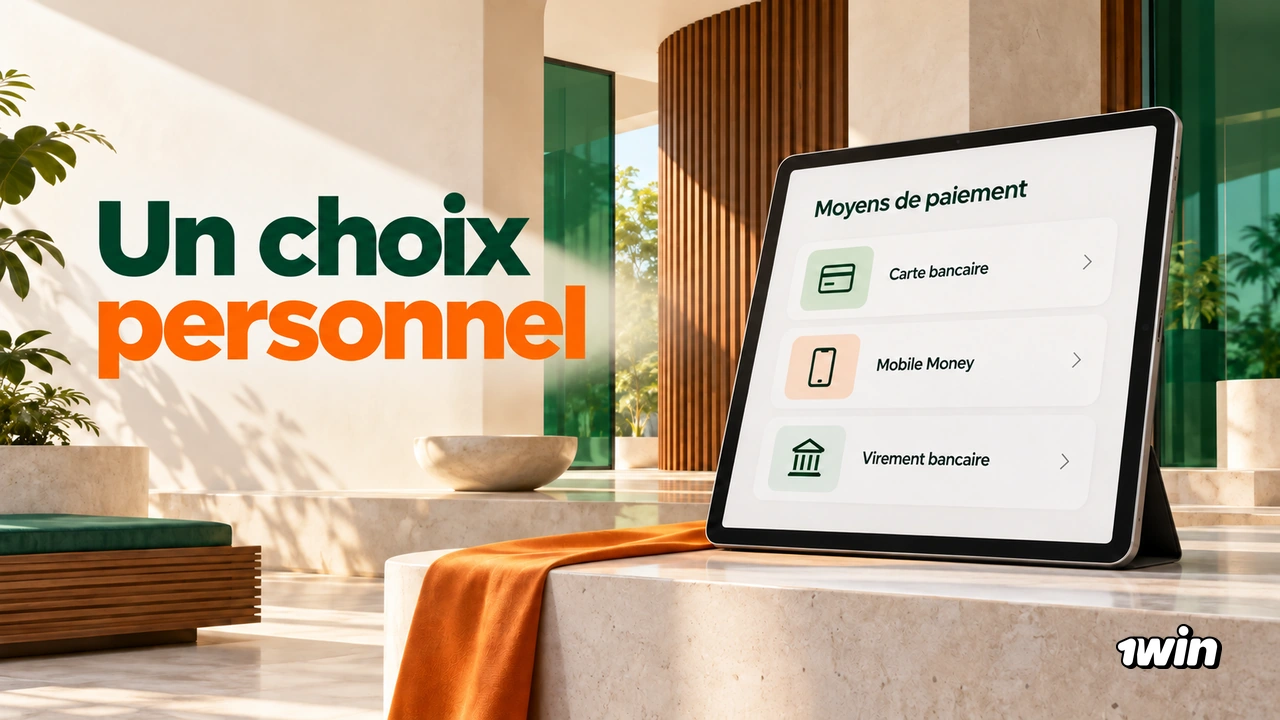 Tablette montrant carte bancaire, Mobile Money et virement bancaire comme modes de paiement illustrés.
