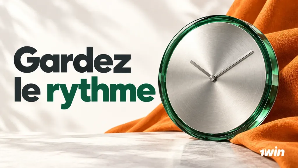 Horloge ronde entourée de tissus verts et orange.